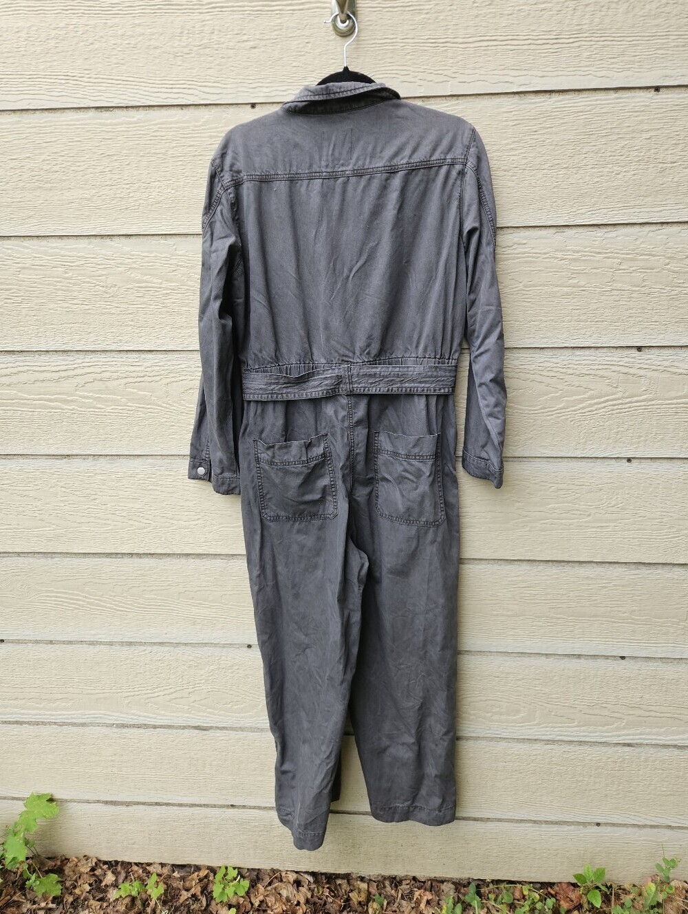 Zara gray tencel cargo utility jumpsuit boilersuit large with flaw - Picture 2 of 7